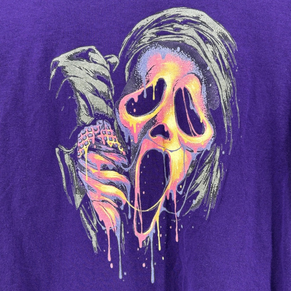 Purple Scream Ghostface Melting Graphic Long Sleeve T-Shirt Small Horror Slasher - Picture 2 of 7